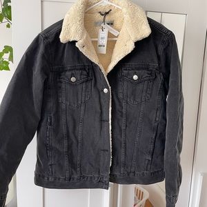 Borg denim jacket black/dark grey NWT TOPSHOP